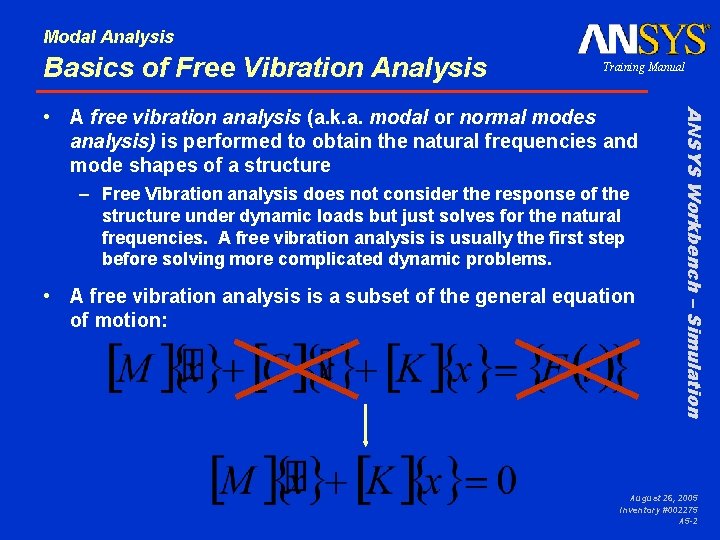 Modal Analysis Basics of Free Vibration Analysis Training Manual – Free Vibration analysis does