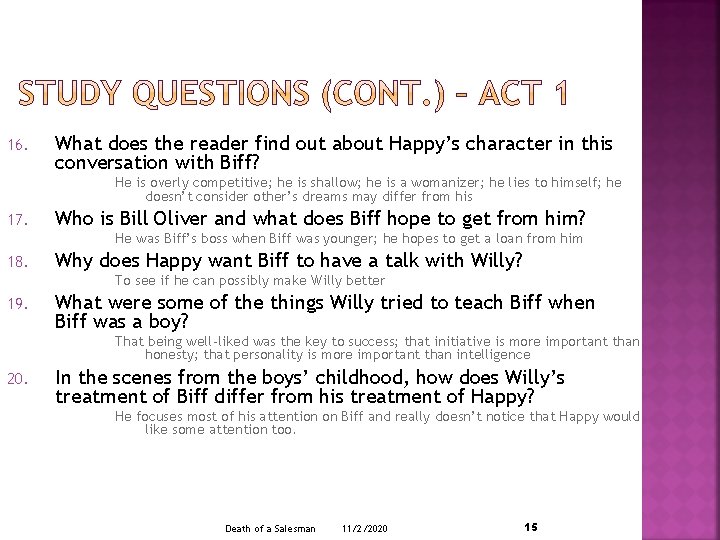16. What does the reader find out about Happy’s character in this conversation with
