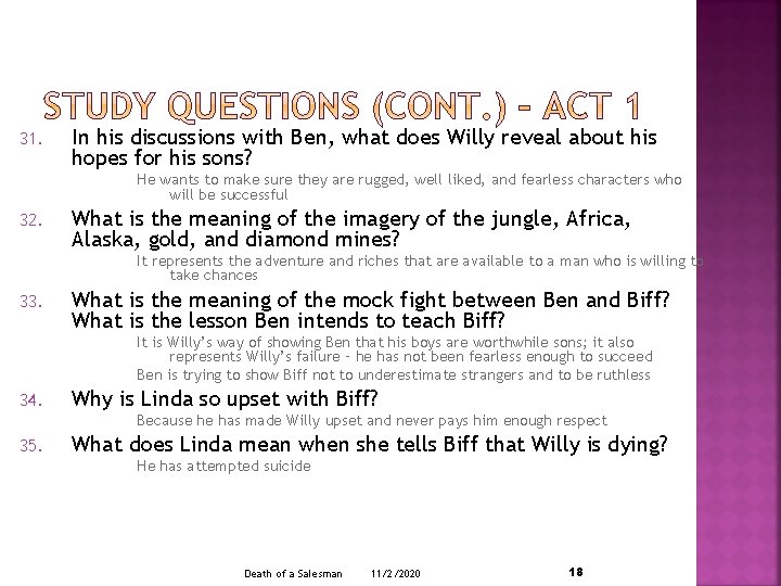 31. In his discussions with Ben, what does Willy reveal about his hopes for