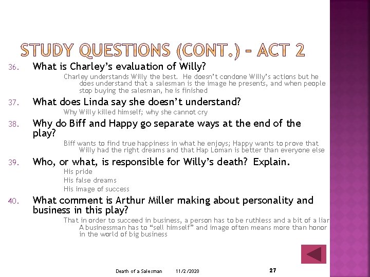 36. What is Charley’s evaluation of Willy? Charley understands Willy the best. He doesn’t