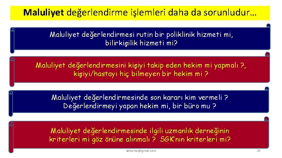 Maluliyet değerlendirme işlemleri daha da sorunludur… Maluliyet değerlendirmesi rutin bir poliklinik hizmeti mi, bilirkişilik