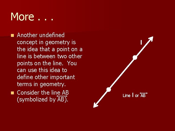 More. . . Another undefined concept in geometry is the idea that a point