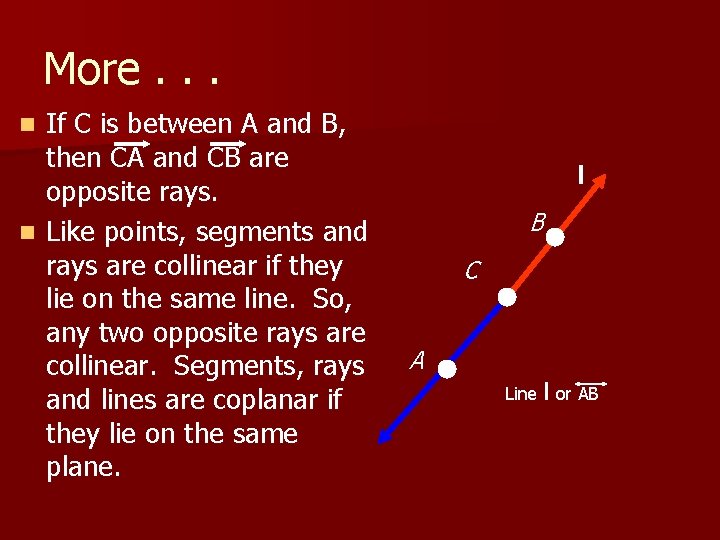 More. . . If C is between A and B, then CA and CB