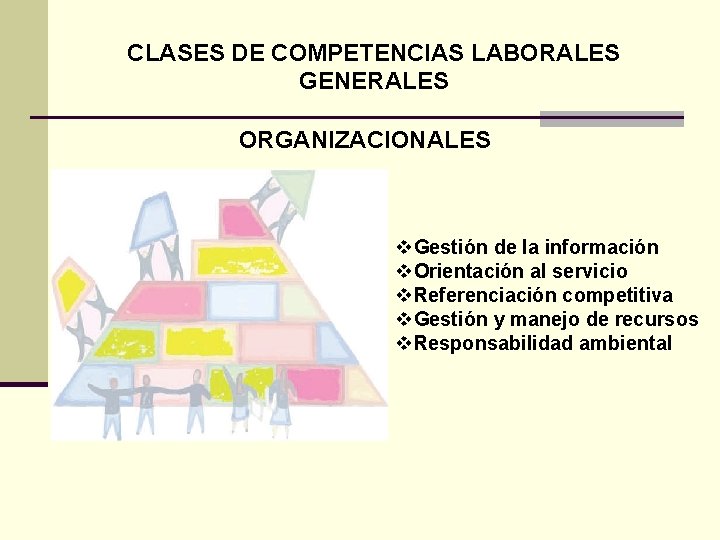 CLASES DE COMPETENCIAS LABORALES GENERALES ORGANIZACIONALES v. Gestión de la información v. Orientación al
