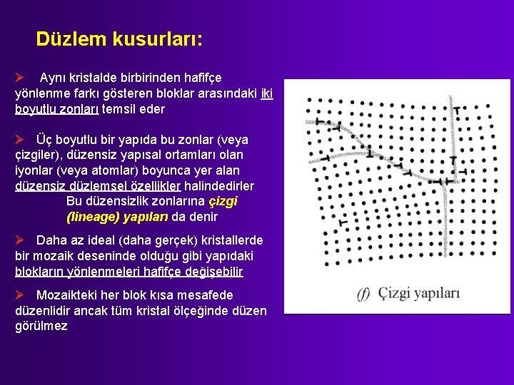 Düzlem kusurları: Ø Aynı kristalde birbirinden hafifçe yönlenme farkı gösteren bloklar arasındaki iki boyutlu