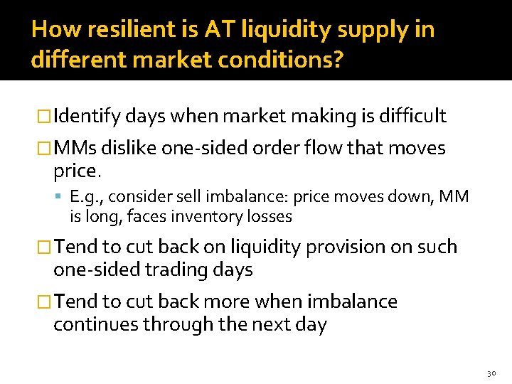 How resilient is AT liquidity supply in different market conditions? �Identify days when market