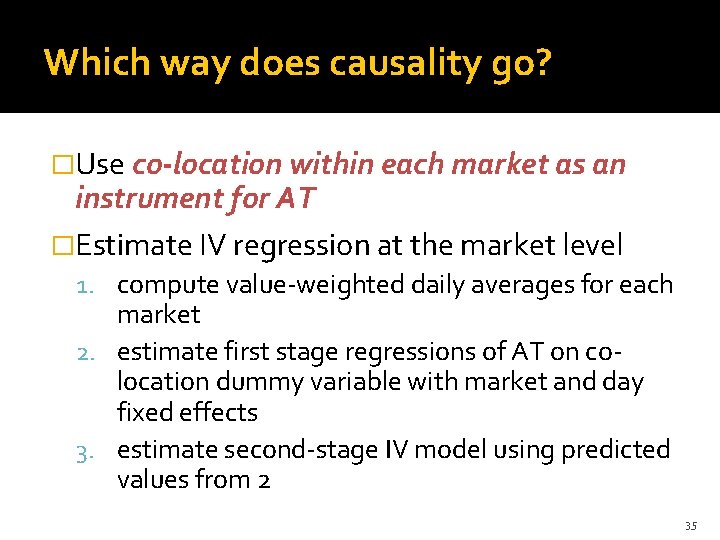 Which way does causality go? �Use co-location within each market as an instrument for