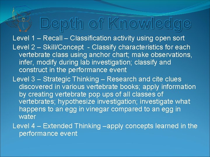 Depth of Knowledge Level 1 – Recall – Classification activity using open sort Level