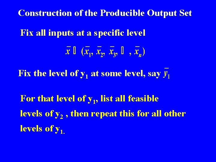 Construction of the Producible Output Set Fix all inputs at a specific level Fix