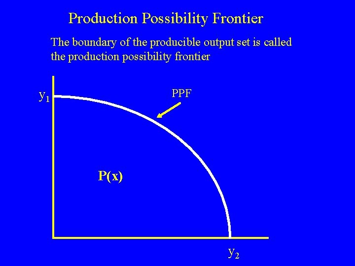 Production Possibility Frontier The boundary of the producible output set is called the production