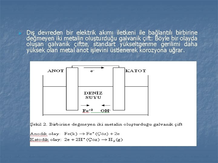 Ø Dış devreden bir elektrik akımı iletkeni ile bağlantılı birbirine değmeyen iki metalin oluşturduğu