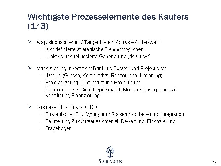 Wichtigste Prozesselemente des Käufers (1/3) Ø Akquisitionskriterien / Target-Liste / Kontakte & Netzwerk - Wichtigste Prozesselemente des Käufers (1/3) Ø Akquisitionskriterien / Target-Liste / Kontakte & Netzwerk -