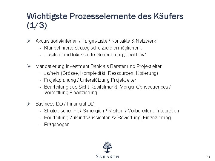 Wichtigste Prozesselemente des Käufers (1/3) Ø Akquisitionskriterien / Target-Liste / Kontakte & Netzwerk -