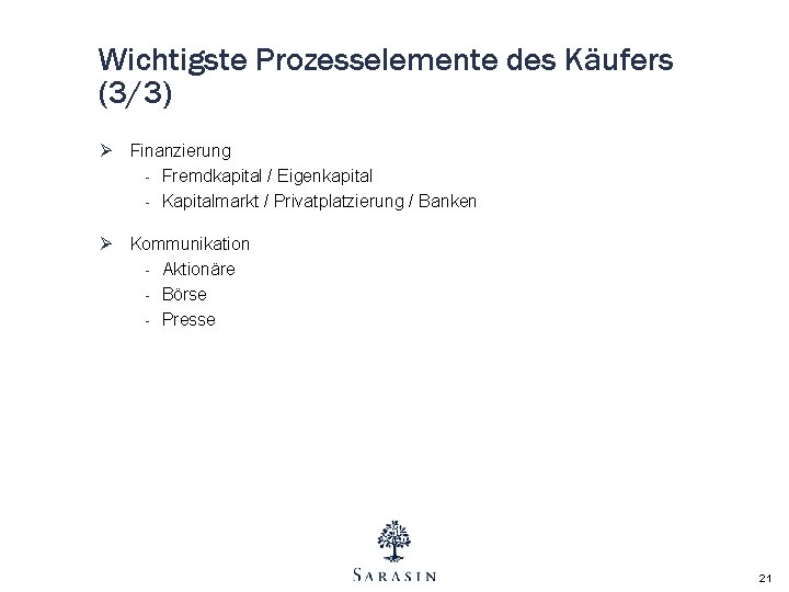 Wichtigste Prozesselemente des Käufers (3/3) Ø Finanzierung - Fremdkapital / Eigenkapital - Kapitalmarkt /