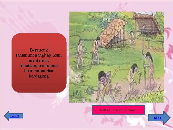 Bercucuk tanam, menangkap ikan, menternak binatang, memungut hasil hutan dan berdagang Aktiviti bercucuk tanam