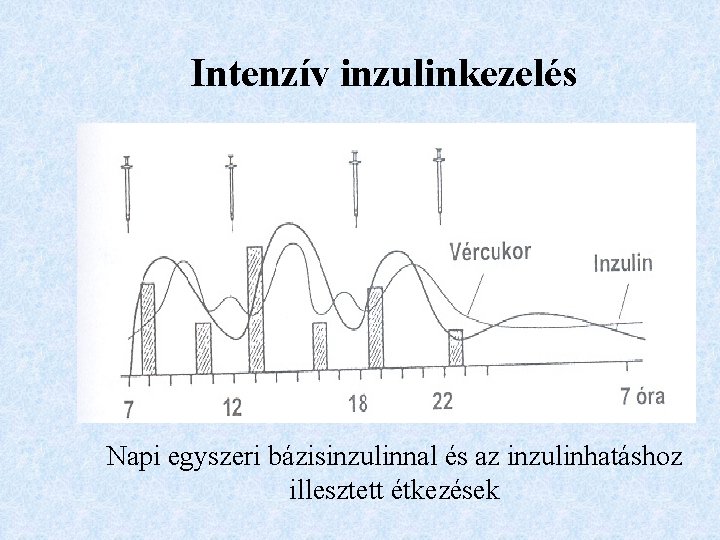 Intenzív inzulinkezelés Napi egyszeri bázisinzulinnal és az inzulinhatáshoz illesztett étkezések 