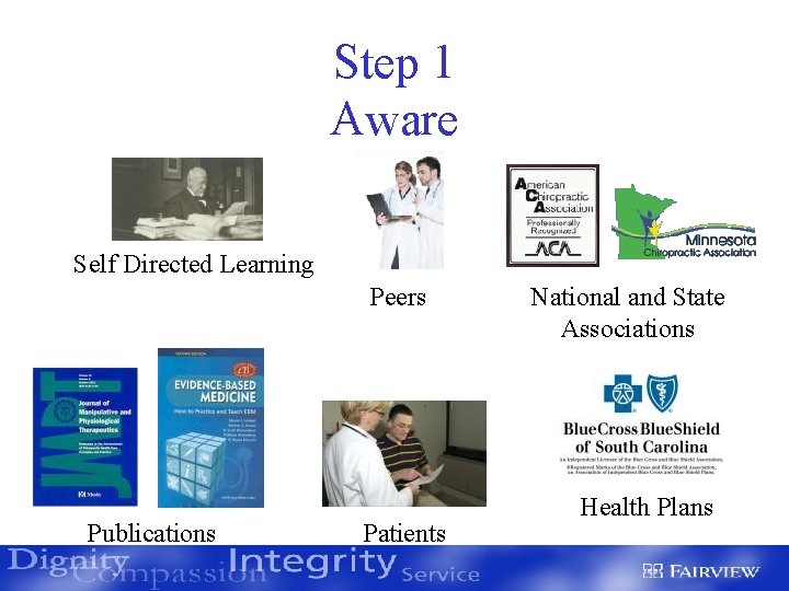 Step 1 Aware Self Directed Learning Peers Publications Patients National and State Associations Health