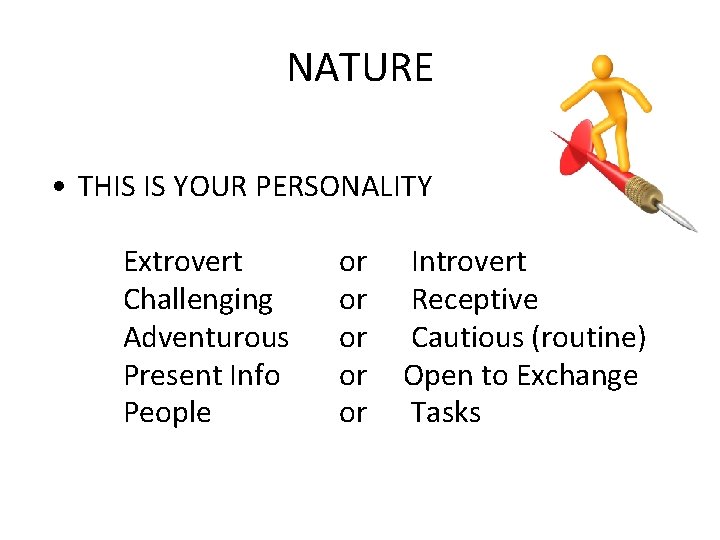 NATURE • THIS IS YOUR PERSONALITY Extrovert Challenging Adventurous Present Info People or or