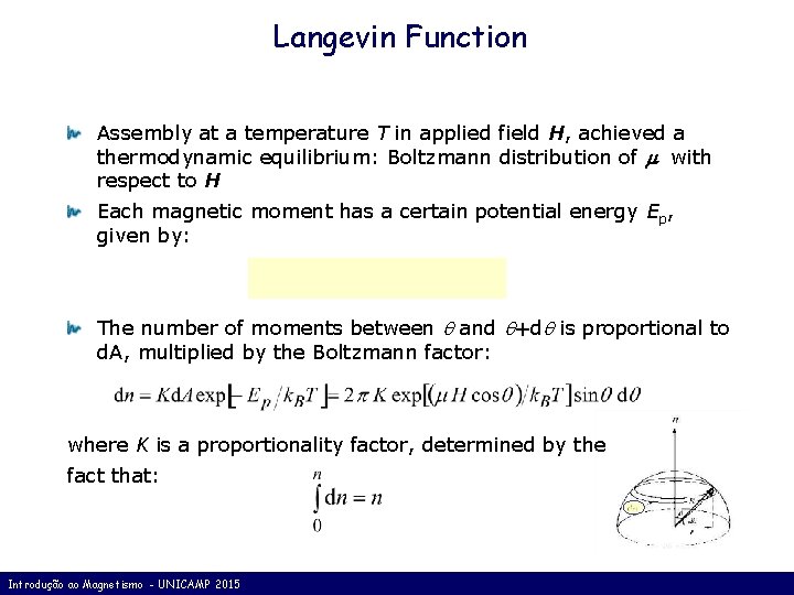 Langevin Function Assembly at a temperature T in applied field H, achieved a thermodynamic
