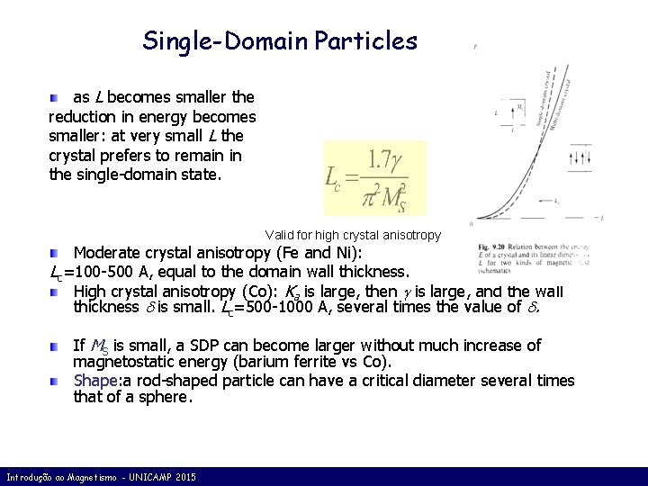 Single-Domain Particles as L becomes smaller the reduction in energy becomes smaller: at very