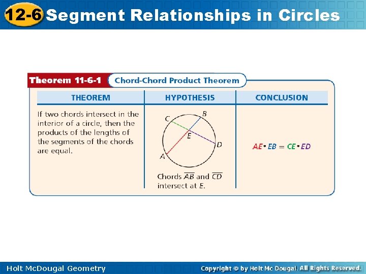 12 -6 Segment Relationships in Circles Holt Mc. Dougal Geometry 