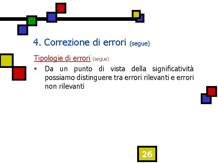 4. Correzione di errori (segue) Tipologie di errori (segue) § Da un punto di