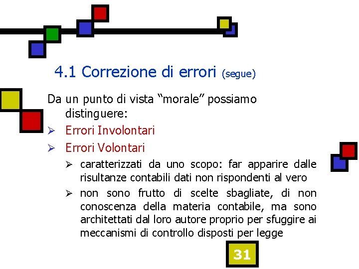 4. 1 Correzione di errori (segue) Da un punto di vista “morale” possiamo distinguere: