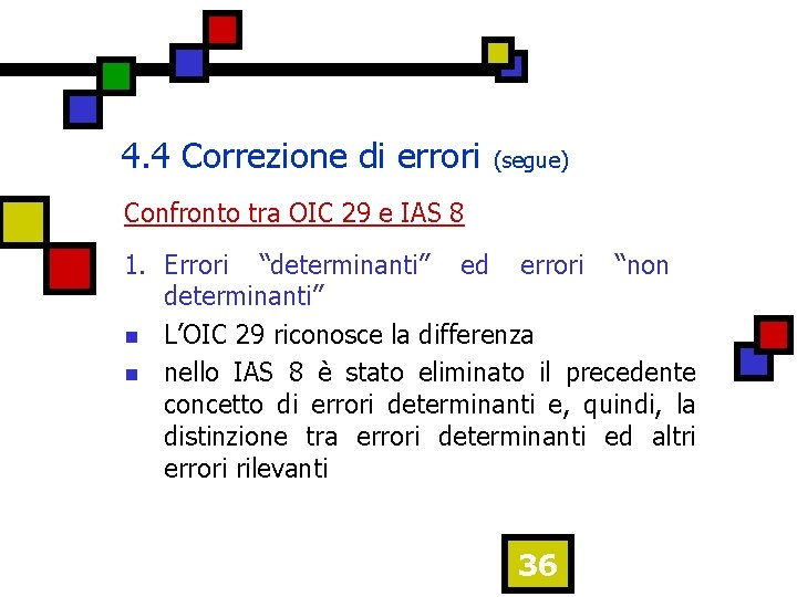4. 4 Correzione di errori (segue) Confronto tra OIC 29 e IAS 8 1.