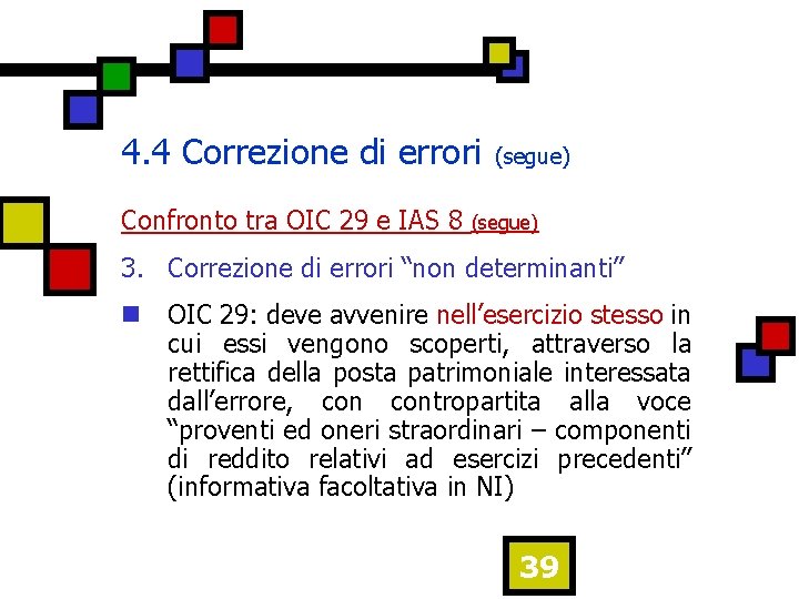 4. 4 Correzione di errori Confronto tra OIC 29 e IAS 8 (segue) 3.