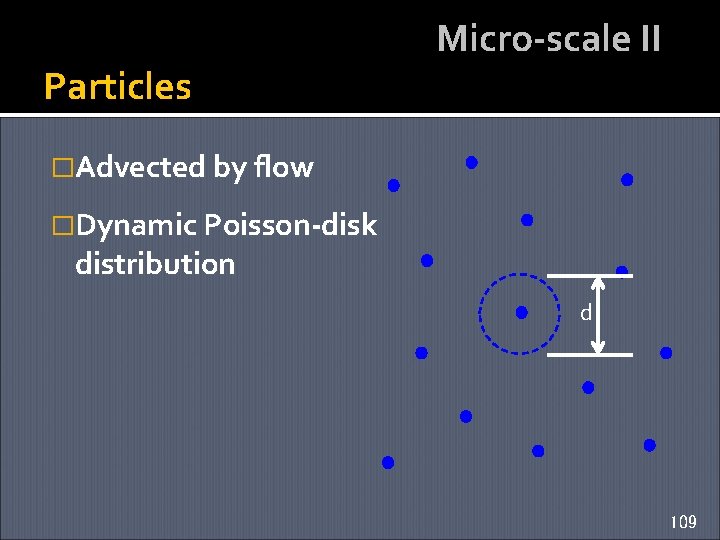 Particles Micro-scale II �Advected by flow �Dynamic Poisson-disk distribution d 109 