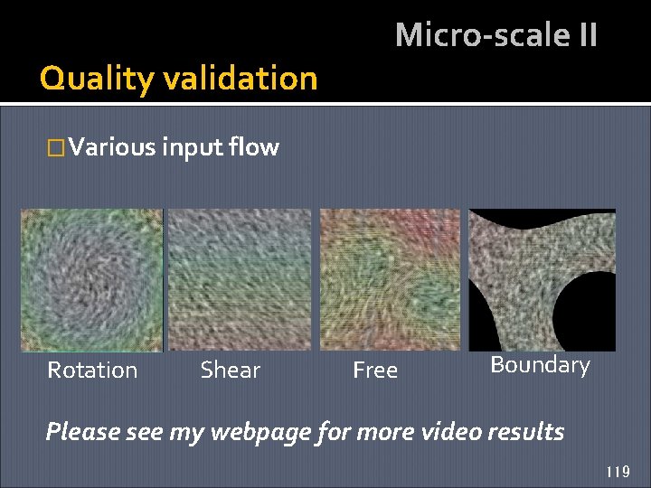 Quality validation Micro-scale II �Various input flow Rotation Shear Free Boundary Please see my