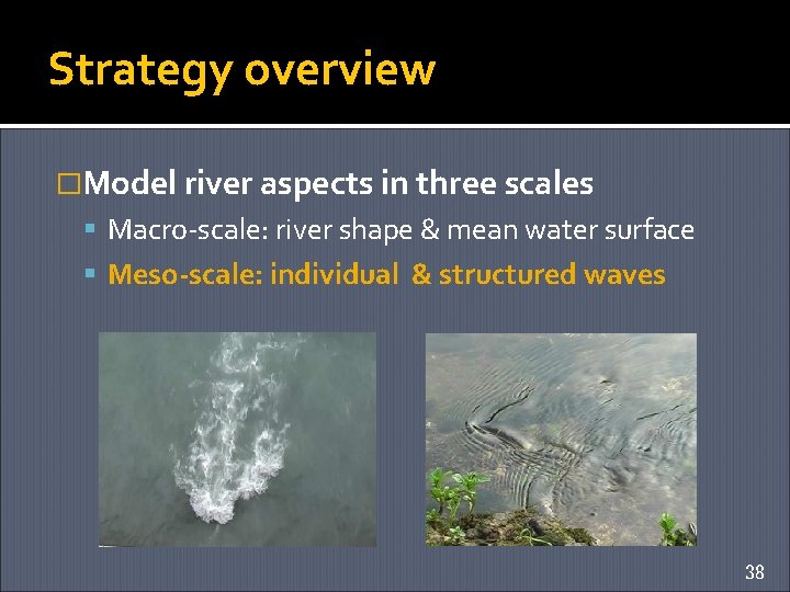 Strategy overview �Model river aspects in three scales Macro-scale: river shape & mean water