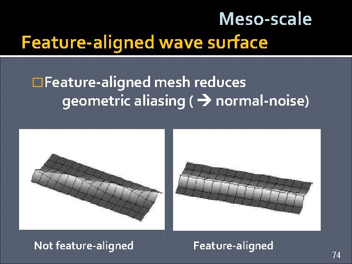 Meso-scale Feature-aligned wave surface �Feature-aligned mesh reduces geometric aliasing ( normal-noise) Not feature-aligned Feature-aligned