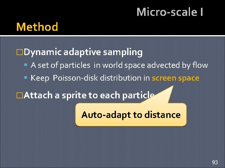 Method Micro-scale I �Dynamic adaptive sampling A set of particles in world space advected
