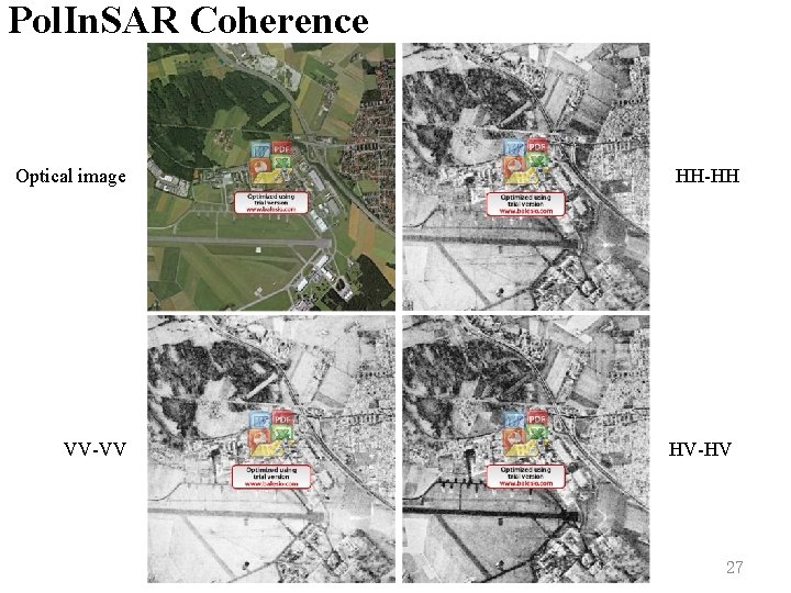 Pol. In. SAR Coherence Optical image VV-VV HH-HH HV-HV 27 