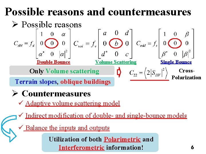 Possible reasons and countermeasures Ø Possible reasons Double Bounce Volume Scattering Only Volume scattering