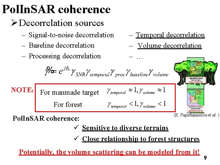 Pol. In. SAR coherence Ø Decorrelation sources – Signal-to-noise decorrelation – Baseline decorrelation –