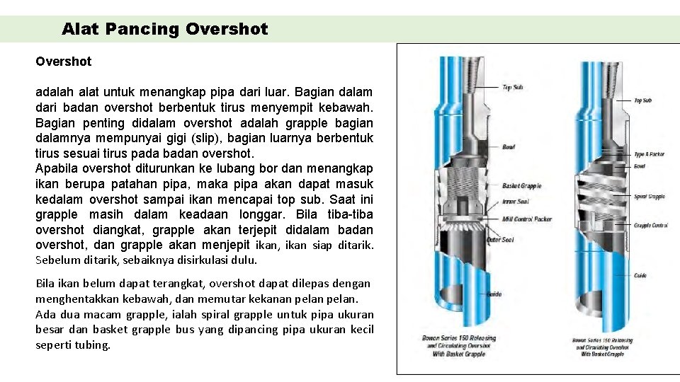 Alat Pancing Overshot adalah alat untuk menangkap pipa dari luar. Bagian dalam dari badan