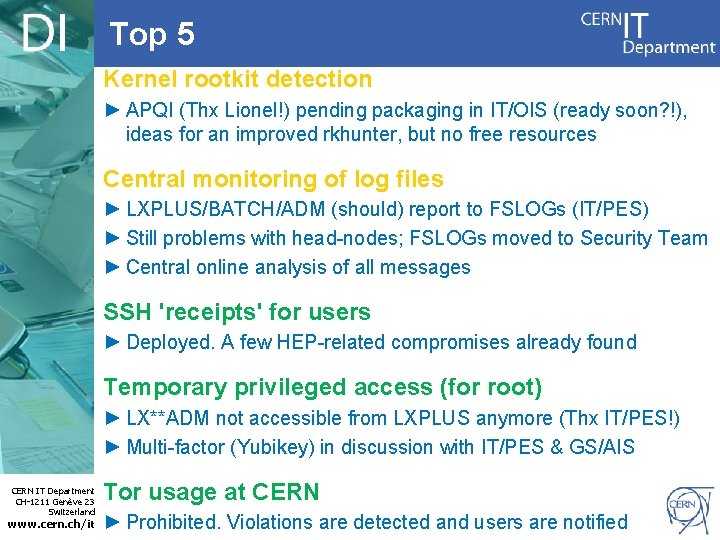Top 5 Kernel rootkit detection ► APQI (Thx Lionel!) pending packaging in IT/OIS (ready