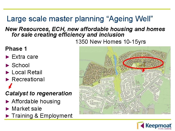 Large scale master planning “Ageing Well” New Resources, ECH, new affordable housing and homes