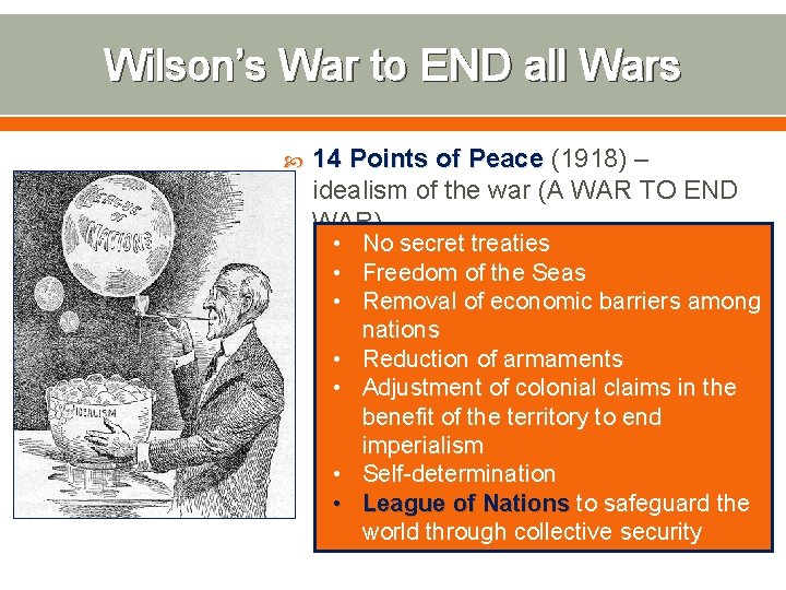 Wilson’s War to END all Wars 14 Points of Peace (1918) – idealism of