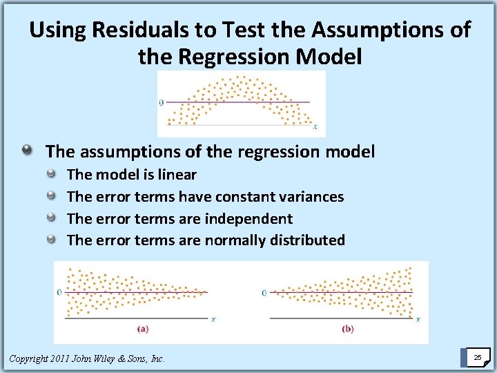 Using Residuals to Test the Assumptions of the Regression Model The assumptions of the