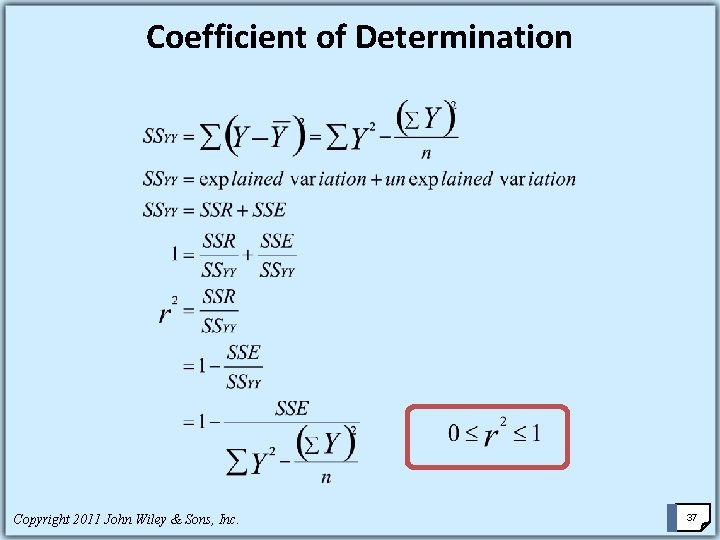 Coefficient of Determination Copyright 2011 John Wiley & Sons, Inc. 37 