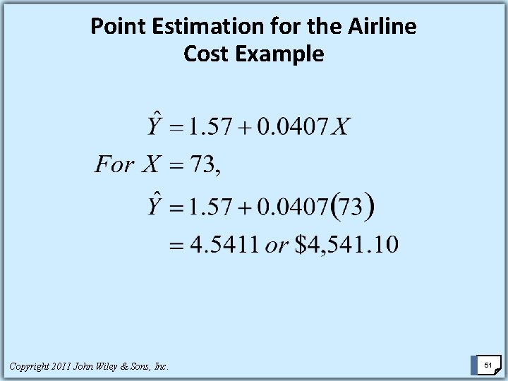 Point Estimation for the Airline Cost Example Copyright 2011 John Wiley & Sons, Inc.