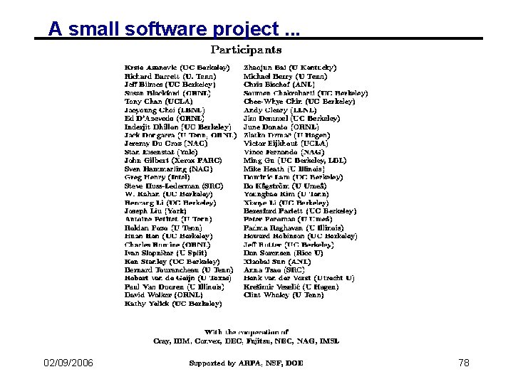 A small software project. . . 02/09/2006 CS 267 Lecture 8 78 