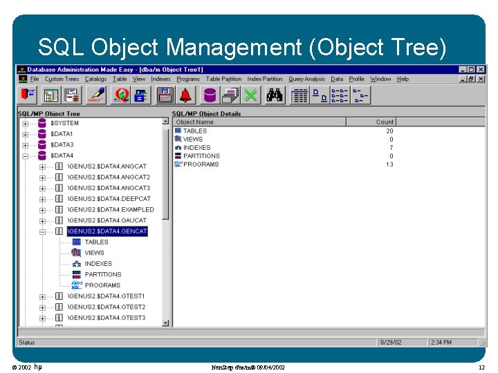 SQL Object Management (Object Tree) © 2002 Non. Stop dba/m® 09/04/2002 12 