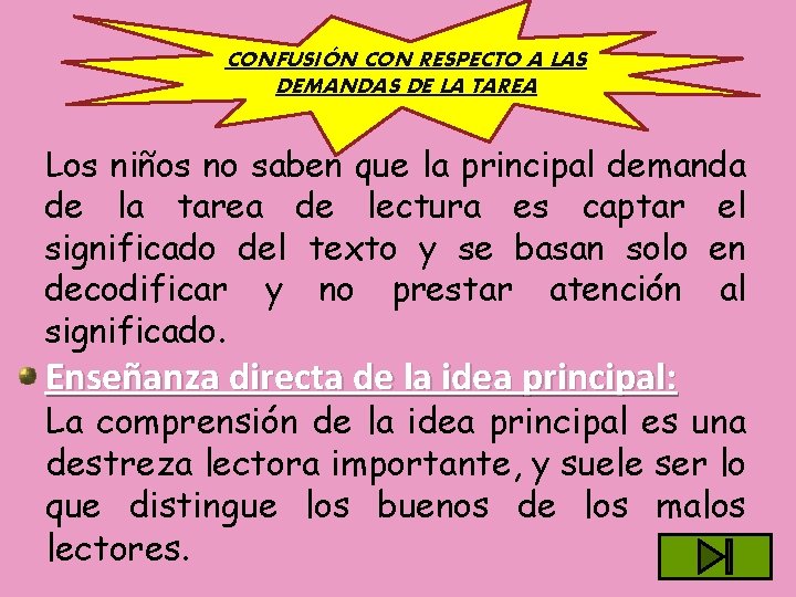 CONFUSIÓN CON RESPECTO A LAS DEMANDAS DE LA TAREA Los niños no saben que