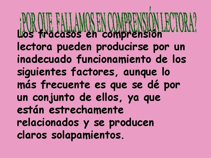 Los fracasos en comprensión lectora pueden producirse por un inadecuado funcionamiento de los siguientes Los fracasos en comprensión lectora pueden producirse por un inadecuado funcionamiento de los siguientes