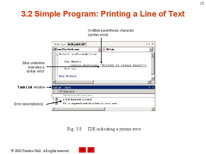 15 3. 2 Simple Program: Printing a Line of Text Omitted parenthesis character (syntax