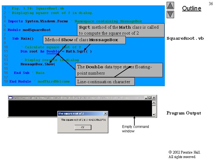 1 ' Fig. 3. 20: Square. Root. vb 2 ' Displaying square root of 1 ' Fig. 3. 20: Square. Root. vb 2 ' Displaying square root of